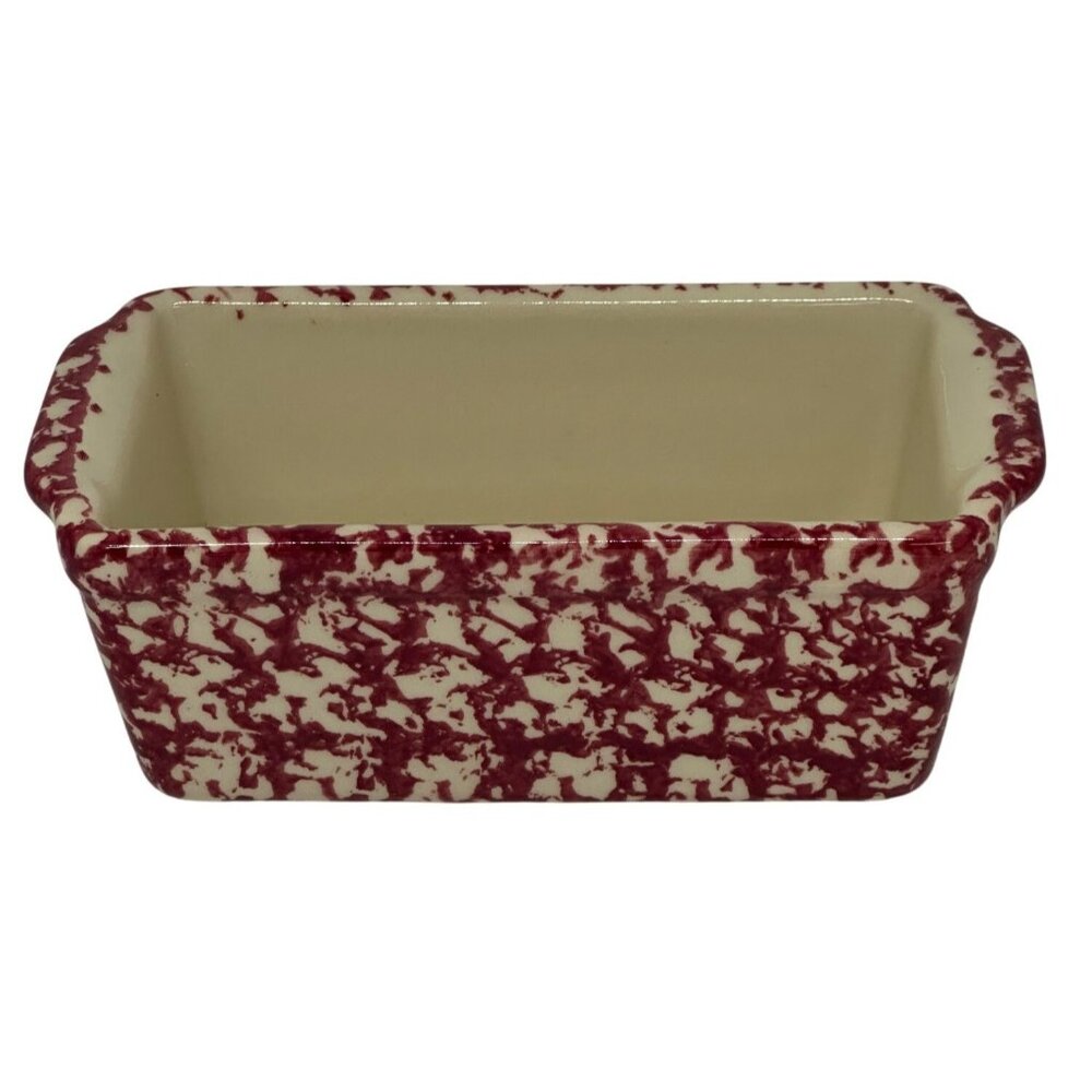 VTG Gerald E Henn Red Spongeware Pottery Mini Loaf Pan 7" Roseville OH USA Made
